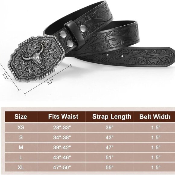 Western Belts for Woman Men, Cowboy Cowgirl Belt Embossed Western Country Bull B - Picture 7 of 9